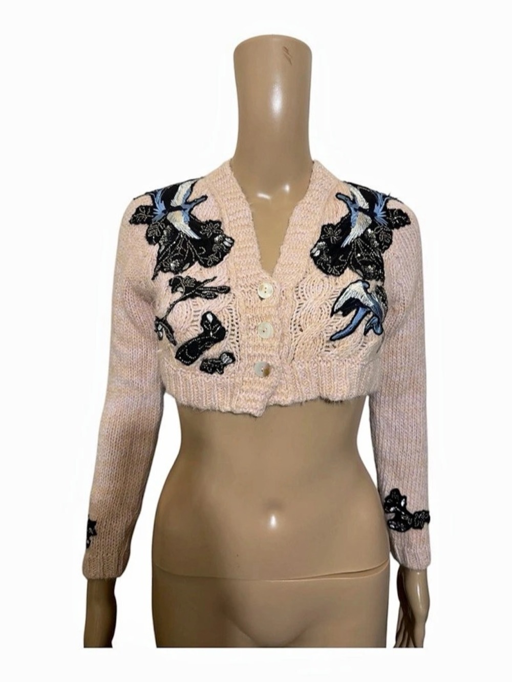 Anthropologie exclusively Floral Cropped Cardigan in Pink & Black XXS NWT
